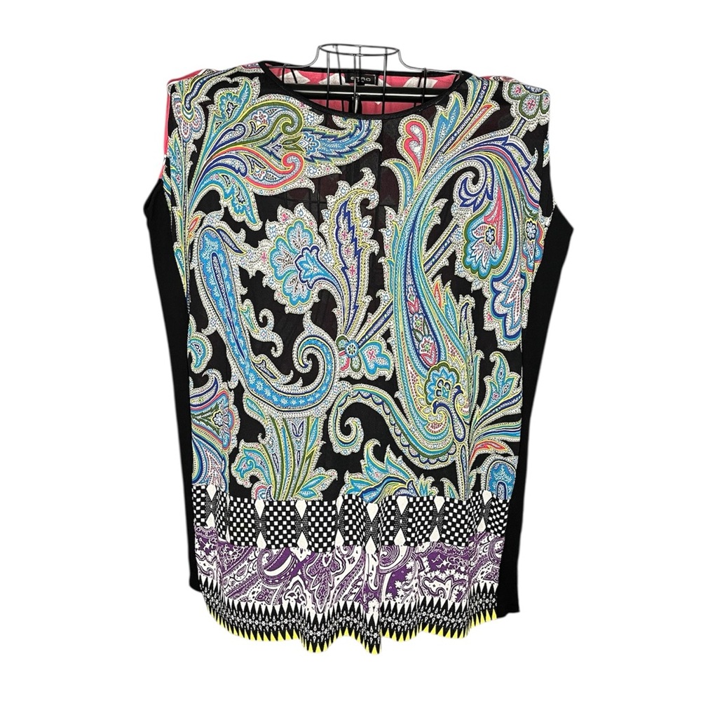 Etro Milano Sleeveless Paisley Mixed Print Tunic Top Colorful Italy